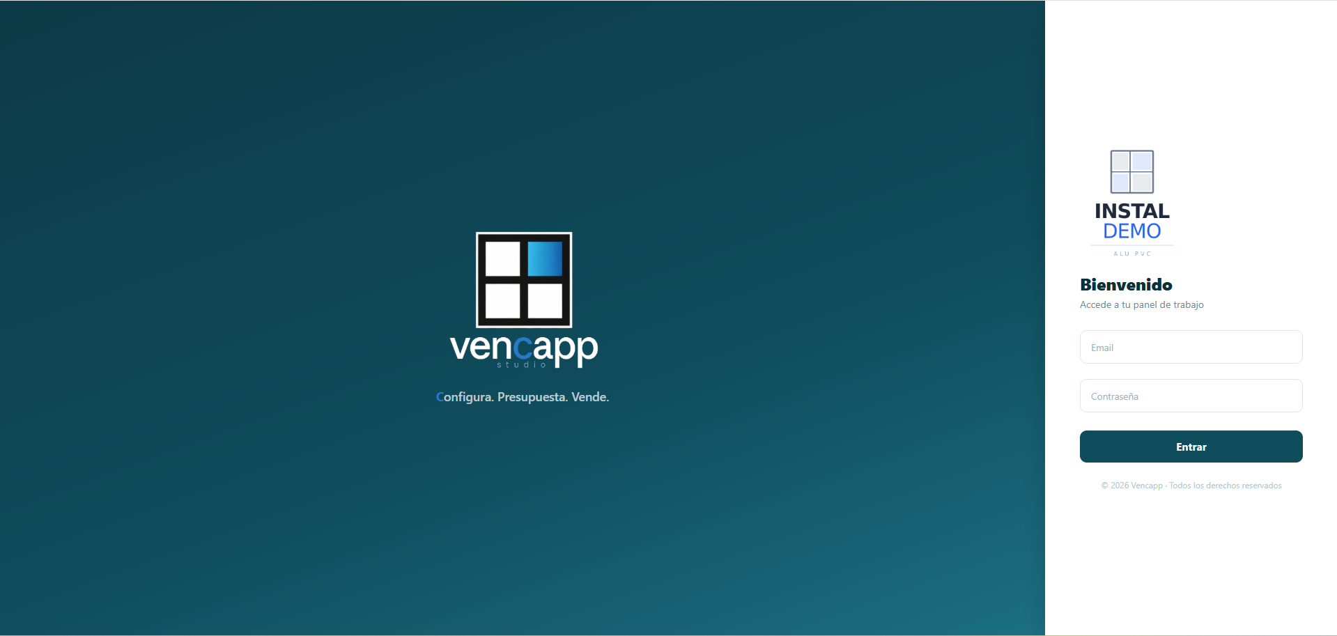 Acceso al software de gestión para instaladores de cerramientos — Vencapp